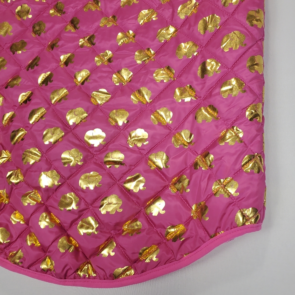 Simply Southern Pink Puffer Vest with Gold Elephant Pattern Size Medium - Picture 12 of 16